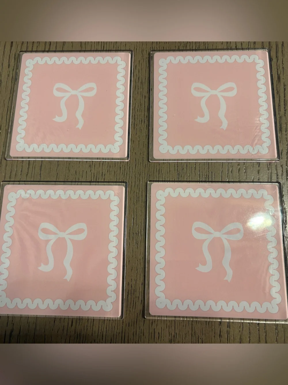 Target Pink Bow Square Coasters - Set of 4
